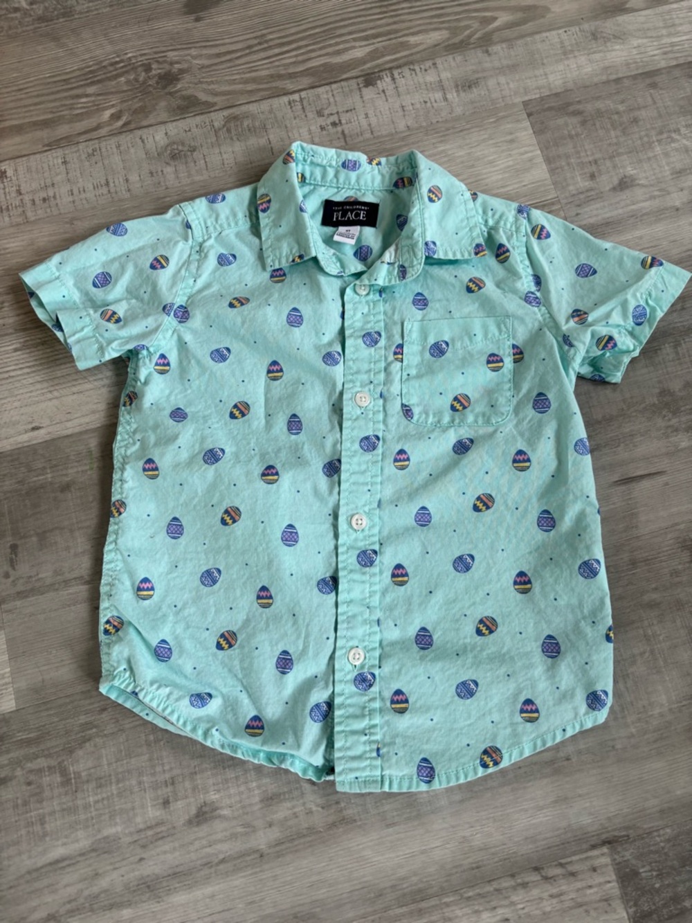 The Children's Place Mint Green Short-Sleeve Button-Down Shirt with Egg Print